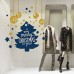 NT0001 Adesivi Murali - Albero auguri e palline - Vetrofania natalizia - 95x120 cm - blu e oro - Vetrine negozi per Natale, stickers, adesivi