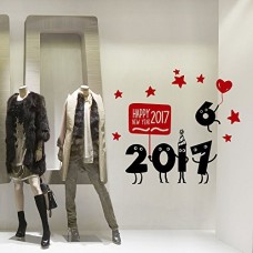 NT0222 Adesivi Murali - Happy new years con i numeri - Vetrofanie natalizie - 85x75 cm - rosso e nero - Decorazioni vetrine per Natale, stickers, adesivi