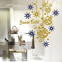 NT0235 Adesivi Murali - Palline con fiocchi di neve - Vetrofanie natalizie - 110x130 cm - blu e oro - Decorazioni vetrine per Natale, stickers, adesivi NT0235 Adesivi Murali - Palline con fiocchi di neve - Vetrofanie natalizie - 110x130 cm - blu e oro - Decorazioni vetrine per Natale, stickers, adesivi