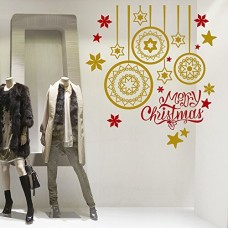 NT0098 Adesivi Murali Vetrofanie natalizie - Pendenti stelle e fiocchi - 75x80 cm - Rosso e oro - Decorazioni vetrine per Natale, stickers, adesivi
