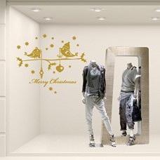 NT0100 Adesivi Murali - Ramo uccellini e palline - Vetrofanie natalizie - 80x70 cm - oro - Decorazioni vetrine per Natale, stickers, adesivi
