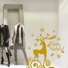 NT0188 Adesivi Murali Vetrofanie natalizie - Renna con vischio - 75x80 cm - Oro - Decorazioni vetrine per Natale, stickers, adesivi