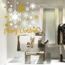 NT0217 Adesivi Murali - Pendenti con fiocchi di neve 02 - Vetrofanie natalizie - Misure: 120x120 cm - Bianco e oro - Decorazioni vetrine per Natale, stickers, adesivi