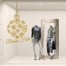 NT0019 Adesivi Murali - Pallina con stelle - Vetrofanie natalizie - 105x165 cm - Oro - Decorazioni vetrine per Natale, stickers, adesivi