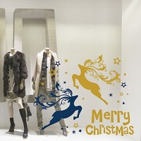 NT0028 Adesivi Murali - Renne con riccioli - Vetrofanie natalizie - 100x120 cm - Blu e oro - Decorazioni vetrine per Natale, stickers, adesivi NT0028 Adesivi Murali - Renne con riccioli - Vetrofanie natalizie - 100x120 cm - Blu e oro - Decorazioni vetrine per Natale, stickers, adesivi