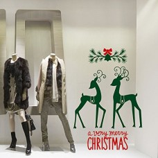 NT0033 Adesivi Murali - Renne vischio - Vetrofanie natalizie - 95x135 cm - Rosso e verde scuro - Decorazioni vetrine per Natale, stickers, adesivi