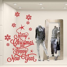 NT0039 Adesivi Murali - Albero con stelline - Vetrofanie natalizie - 90x120 cm - Rosso - Decorazioni vetrine per Natale, stickers, adesivi