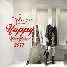 NT0283 Adesivi Murali - Happy New Year 07 - Vetrofanie natalizie - 65x95 cm - Rosso - Decorazioni vetrine per Natale, stickers, adesivi