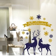 NT0307 Adesivi Murali Vetrofania natalizia - Natale nel bosco - Misure 125x160 cm - blu e oro - Vetrine negozi per Natale, stickers, adesivi