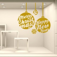 NT0312 Adesivi Murali Vetrofania natalizia "Addobbi delle feste" - Misure 100x96 cm - oro - Vetrine negozi per Natale, stickers, adesivi