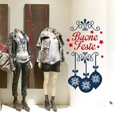 NT0323 Adesivi Murali - Pendenti Buone Feste - Vetrofanie natalizie - Misure 66x130 cm - blu e rosso - Vetrine negozi per Natale, stickers, adesivi