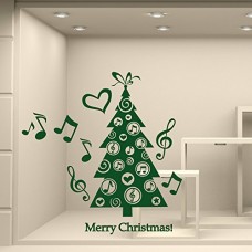 NT0329 Adesivi Murali "Alberello musicale" Vetrofania natalizia - Misure 60x118 cm - verde scuro - Vetrine negozi per Natale, stickers, adesivi