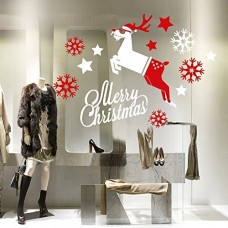 NT0331 Adesivi Murali - Renna volante - Vetrofanie natalizie - Misure 140x100 cm - bianco e rosso - Vetrine negozi per Natale, stickers, adesivi