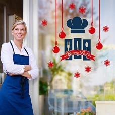 NT0340 Adesivi Murali - Auguri dello Chef - Vetrofanie natalizie - Misure 95x105 cm - blu e rosso - Vetrine negozi per Natale, stickers, adesivi