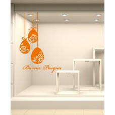 VT0358 Adesivi Murali Vetrofania pasqua "Pendenti Buona Pasqua 2" - Misure 55x77 cm - arancio - Vetrine per negozi, stickers, vetrinistica