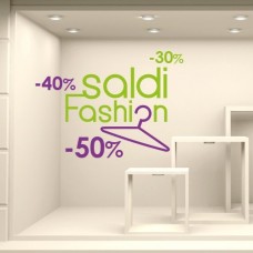 Adesivi Murali Vetrofania saldi "Saldi gruccia fashion" - Misure 100x99 cm - Vetrine negozi per saldi, stickers, adesivi