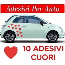 10 CUORI ADESIVI - FIAT 500 - AUTO MACCHINA MOTO SCOOTER CASCO qualsiasi colore disponibile - AUTO MACCHINA - NOVITà!! auto moto camper, stickers, decal