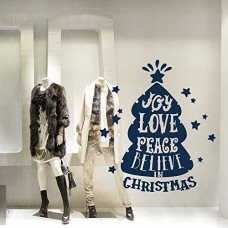 NT0382 Adesivi Murali - Believe in christmas - Vetrofanie natalizie - 100x120 cm - blu - Decorazioni vetrine per Natale, stickers, adesivi