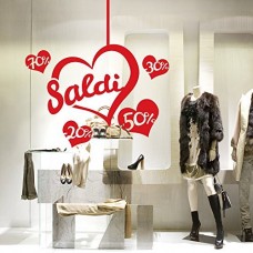 VT0505 Adesivi Murali "Saldi cuoricini" - Misure 135x140 cm - rosso - Vetrofanie per saldi, vetrine negozi, stickers, adesivi