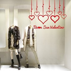 VT0536 Adesivi Murali "Pendenti san valentino" - Misure 80x60 cm - rosso - Vetrofanie per san valentino, vetrine negozi, stickers, adesivi