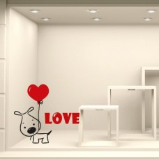 VT0439 Adesivi Murali "Cagnolino Love 02" - Misure 80x72 cm - nero e rosso - Vetrofanie per san valentino, vetrine negozi, stickers, adesivi