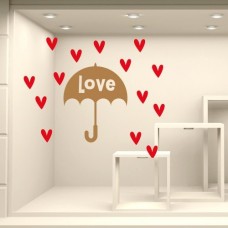 VT0443 Adesivi Murali "Pioggia di cuoricini" - Misure 60x88 cm - nocciola e rosso - Vetrofanie per san valentino, vetrine negozi, stickers, adesivi