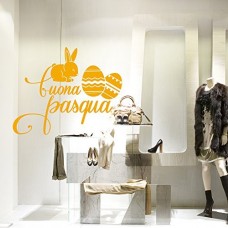 VT0550 Adesivi Murali "Coniglietto buona Pasqua" - Misure 60x48 cm - giallo scuro - Vetrofanie per pasqua, vetrine negozi, stickers, adesivi