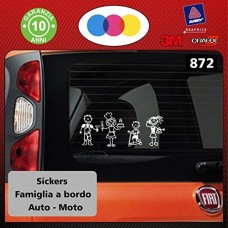 ADESIVI FAMIGLIA - KIT COMPLETO + due figli in omaggio - FAMIGLIA A BORDO - COLORE: BIANCO - FAMILY STICKERS VETRO AUTO - PUNTO EVO CITROEN FORD FIAT PANDA 500 CINQUECENTO GRANDE PUNTO IDEA SEDICI 500c 500L 500X cod. 872
