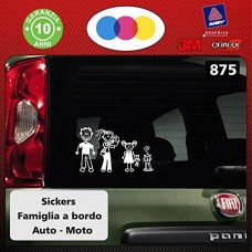 ADESIVI FAMIGLIA - KIT COMPLETO + un figlio in omaggio - FAMIGLIA A BORDO - COLORE: BIANCO - FAMILY STICKERS VETRO AUTO - PUNTO EVO CITROEN FORD FIAT PANDA 500 CINQUECENTO GRANDE PUNTO IDEA SEDICI 500c 500L 500X cod. 875