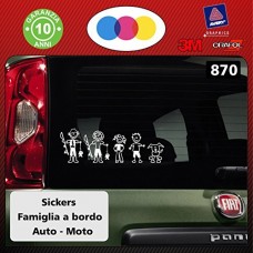 ADESIVI FAMIGLIA - KIT COMPLETO + 2 bambini in omaggio - FAMIGLIA A BORDO - COLORE: BIANCO - FAMILY STICKERS VETRO AUTO - PUNTO EVO CITROEN FORD FIAT PANDA 500 CINQUECENTO GRANDE PUNTO IDEA SEDICI 500c 500L 500X cod. 870