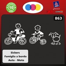 ADESIVI FAMIGLIA - KIT COMPLETO + due figli in omaggio - FAMIGLIA A BORDO - COLORE: BIANCO - FAMILY STICKERS VETRO AUTO - PUNTO EVO CITROEN FORD FIAT PANDA 500 CINQUECENTO GRANDE PUNTO IDEA SEDICI 500c 500L 500X cod. 863-2