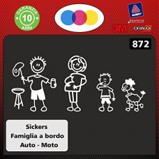 ADESIVI FAMIGLIA - KIT COMPLETO + due figli in omaggio - FAMIGLIA A BORDO - COLORE: BIANCO - FAMILY STICKERS VETRO AUTO - PUNTO EVO CITROEN FORD FIAT PANDA 500 CINQUECENTO GRANDE PUNTO IDEA SEDICI 500c 500L 500X cod. 86-2