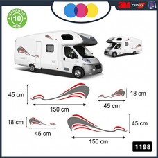 Adesivi per CAMPER - ONDE COLORATE - per tutti i modelli di camper Cod.1198 (Grigio-Rosso)