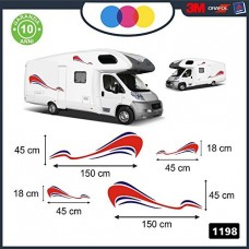 ADESIVI ONDE CURVE - WAVE - KIT ADESIVI PER 2 FIANCATE - PER CAMPER, FURGONI E VAN - - Cod. 1198 (Rosso-Blu)