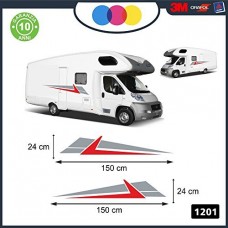 ADESIVI DECORATIVI PER AMBEDUE LE FIANCATE - PER CAMPER, FURGONI E VAN - - - Cod. 1201 (Rosso-Grigio)
