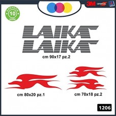 5 ADESIVI GRIGIO ROSSO LOGO CAMPER LAIKA - PER CAMPER, FURGONI E VAN - - Cod. 1206