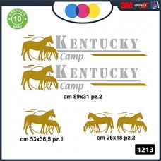 5 ADESIVI - ARGENTATO-DORATO - LOGO -KENTUCKY CAMP- PER CAMPER, FURGONI E VAN - - Cod. 1213