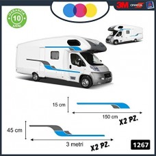 ADESIVI PER CAMPER - CURVE LINEE - DECORATIVI PER AMBEDUE LE FIANCATE - - - PER CAMPER, FURGONI E VAN - - - Cod. 1267 (Grigio-Celeste)