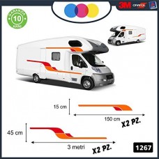 ADESIVI PER CAMPER - CURVE LINEE - DECORATIVI PER AMBEDUE LE FIANCATE - - - PER CAMPER, FURGONI E VAN - - - Cod. 1267 (Arancione-Rosso)