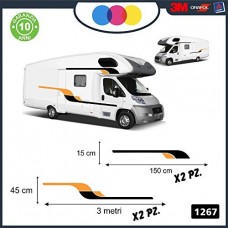 ADESIVI PER CAMPER - CURVE LINEE - DECORATIVI PER AMBEDUE LE FIANCATE - - - PER CAMPER, FURGONI E VAN - - - Cod. 1267 (Arancione-Nero)