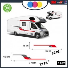 ADESIVI PER CAMPER - CURVE LINEE - DECORATIVI PER AMBEDUE LE FIANCATE - - - PER CAMPER, FURGONI E VAN - - - Cod. 1267 (Grigio-Rosso)