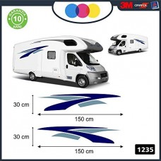 ADESIVI PER CAMPER PER ENTRAMBE LE FIANCATE - CURVE E LINEE FANTASIA - DECORATIVI - Cod. 1235 (Blu-Grigio)
