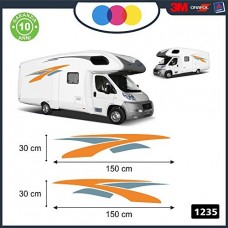 ADESIVI PER CAMPER PER ENTRAMBE LE FIANCATE - CURVE E LINEE FANTASIA - DECORATIVI - Cod. 1235 (Arancione-Grigio)