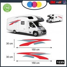 ADESIVI PER CAMPER PER ENTRAMBE LE FIANCATE - CURVE E LINEE FANTASIA - DECORATIVI - Cod. 1235 (Rosso-Grigio)