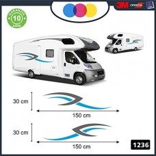 KIT 2 ADESIVI PER CAMPER TRIBALE - DECORATIVI PER AMBEDUE LE FIANCATE - - - PER CAMPER, FURGONI E VAN - - - Cod. 1236 (Grigio-Celeste)