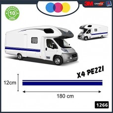 4 -ADESIVI DECORATIVI PER AMBEDUE LE FIANCATE - DOPPIA LINEA ORIZZONTALE - PER CAMPER, FURGONI E VAN - - Cod. 1266 (Blu)