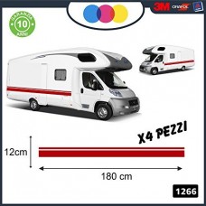 4 -ADESIVI DECORATIVI PER AMBEDUE LE FIANCATE - DOPPIA LINEA ORIZZONTALE - PER CAMPER, FURGONI E VAN - - Cod. 1266 (Rosso)