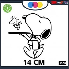 ADESIVO PER AUTO - SNOOPY - CAMERIERE- WAITER - WOO0DSTOCK - STICKERS notebook - cane, cani, adesivi cani, STICKERS auto - accessori, stickers, decal Cod.1308 (Nero)