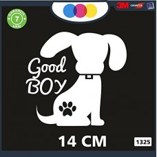 ADESIVO PER AUTO - SAGOMA CANE - SCRITTA GOOD BOY - ORMA - ZAMPETTA - STICKERS - notebook - cane, cani, adesivi cani, STICKERS auto - accessori, stickers, decal Cod 1325 (Bianco)