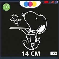 ADESIVO PER AUTO - SNOOPY - CAMERIERE- WAITER - WOO0DSTOCK - STICKERS notebook - cane, cani, adesivi cani, STICKERS auto - accessori, stickers, decal Cod.1308 (Bianco)